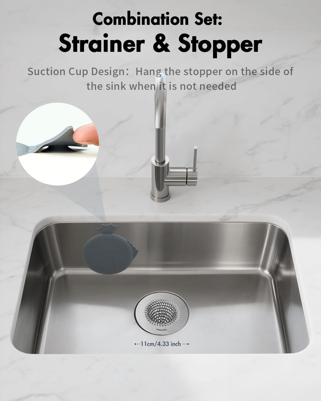 WOKDADA Sink Strainer with Stopper, Wokdada Revolutionary Clog-Free Food Catcher for Garbage Disposal