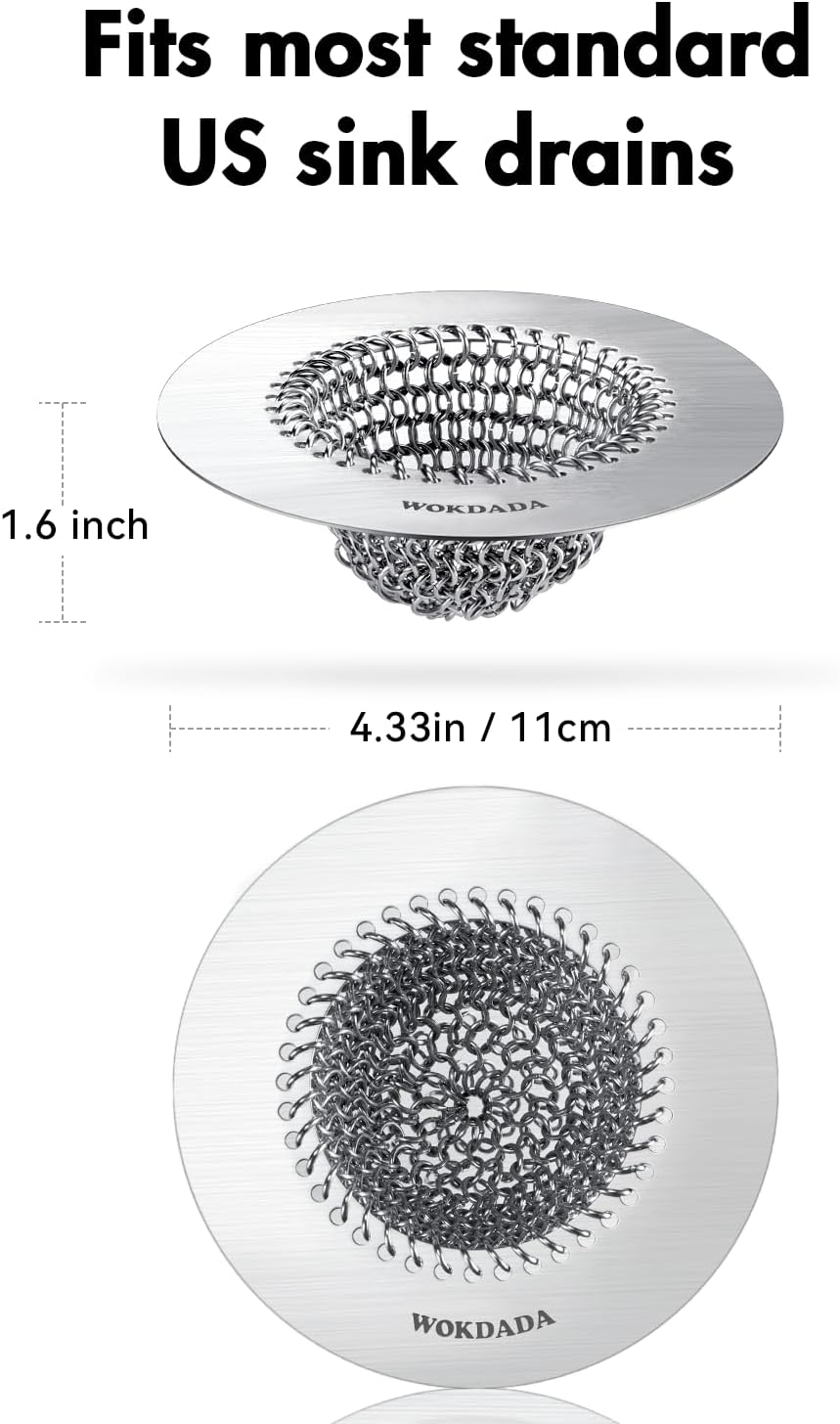 WOKDADA 4 PCS Kitchen Sink Drain Strainer, Flippable Mesh Sink Strainer, 304 Stainless Steel Sink Screen, Easy Clean Large Basket Strainer, Anti-Clog Garbage Disposal Cover Fit for Standard Sink Drain Visit the wokdada Store