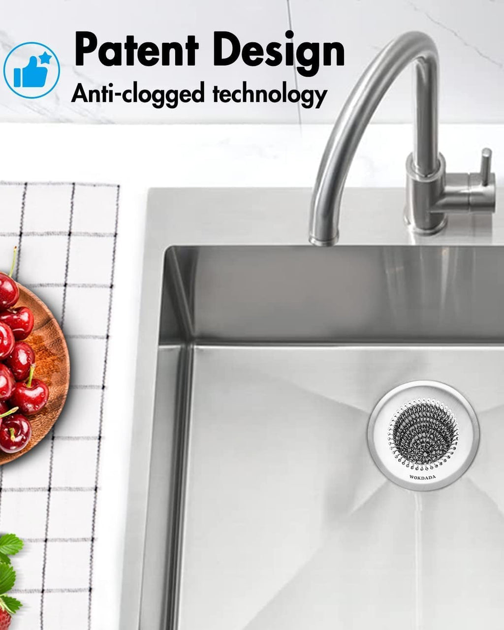 WOKDADA 2 Pcs Sink Drain Strainer: Anti-Slip Flexible Chainlink, 304 Stainless Steel. Upgraded Clog-Free Kitchen Version, Easy-Clean Catcher for Garbage Disposal