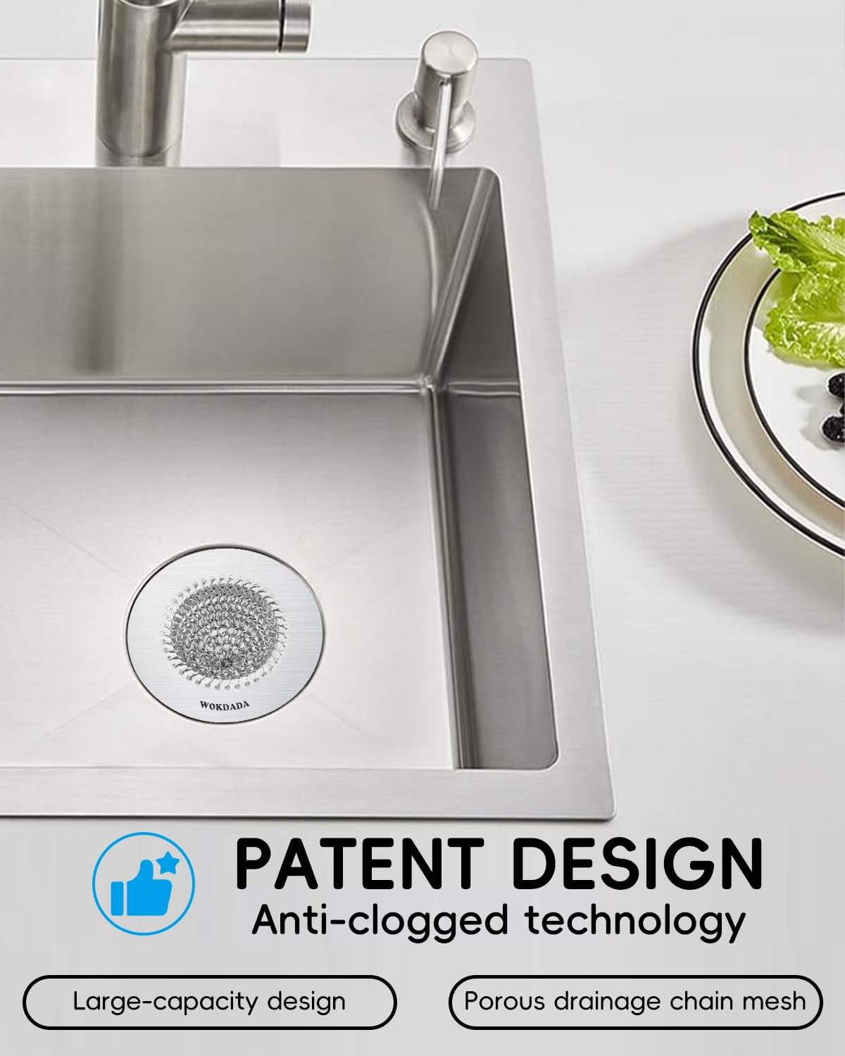 WOKDADA 2 PCS Kitchen Sink Drain Strainer, Flippable Mesh Sink Strainer, 304 Stainless Steel Sink Screen, Easy Clean Large Basket Strainer, Anti-Clog Garbage Disposal Cover Fit for Standard Sink Drain Visit the wokdada Store