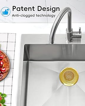 WOKDADA Gold Sink Drain Strainer, Reversible Mesh Sink Strainer with 304 Stainless Steel, Wokdada Revolutionary Anti-Rust Kitchen Sink Drain Strainer for Garbage Disposal Food Catcher