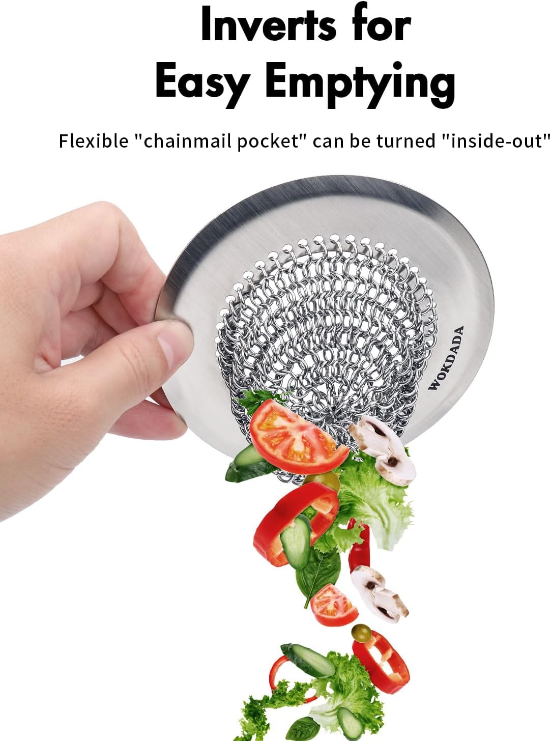 WOKDADA 2 Pcs Sink Drain Strainer: Anti-Slip Flexible Chainlink, 304 Stainless Steel. Upgraded Clog-Free Kitchen Version, Easy-Clean Catcher for Garbage Disposal