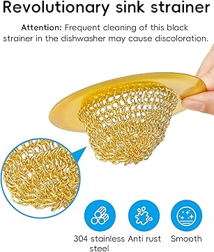 WOKDADA Gold Sink Drain Strainer, Reversible Mesh Sink Strainer with 304 Stainless Steel, Wokdada Revolutionary Anti-Rust Kitchen Sink Drain Strainer for Garbage Disposal Food Catcher
