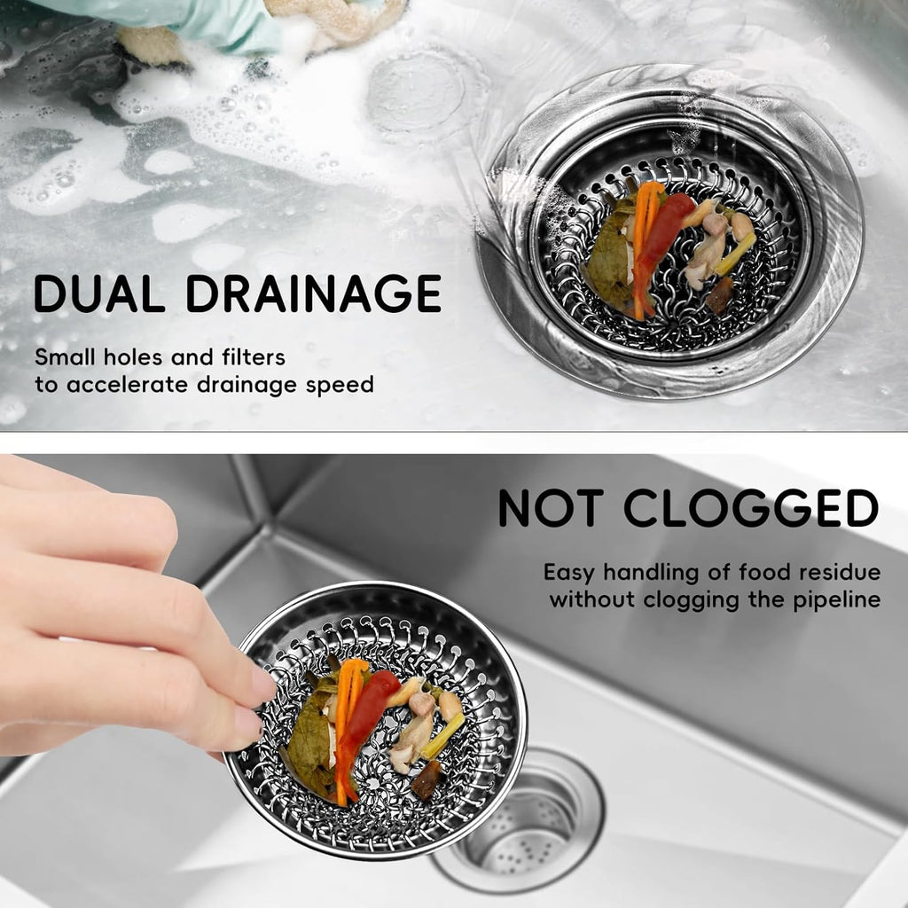 WOKDADA 1 Set Kitchen Sink Strainer (Black): with Adapter, Flexible Insert Chain Mesh Screen. 304 Stainless Steel, Clog-Free Catcher for Universal Sizes (Garbage Disposal)