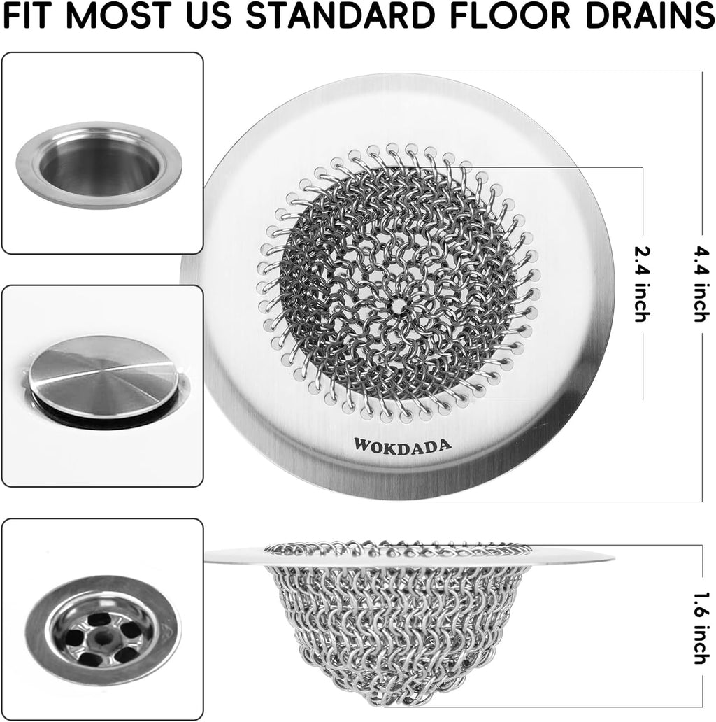 Wokdada Bathtub Drain Hair Catcher, Fast Drainage Shower Drain Hair Catcher, Reversible 304 Stainless Steel Drain Protector for Pop-Up and Regular Drains of Bathroom(Patented Product)