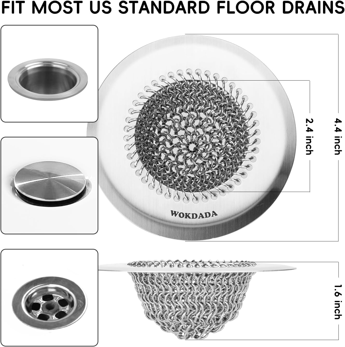 Wokdada 2 PCS Bathtub Drain Hair Catcher, Fast Drainage Shower Drain Hair Catcher, Reversible 304 Stainless Steel Drain Protector for Pop-Up and Regular Drains of Bathroom(Patented Product)