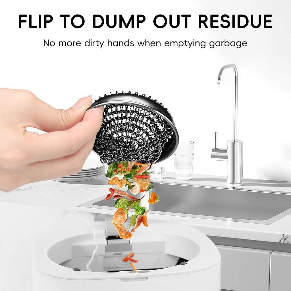 WOKDADA 1 Set Kitchen Sink Strainer (Black): with Adapter, Flexible Insert Chain Mesh Screen. 304 Stainless Steel, Clog-Free Catcher for Universal Sizes (Garbage Disposal)