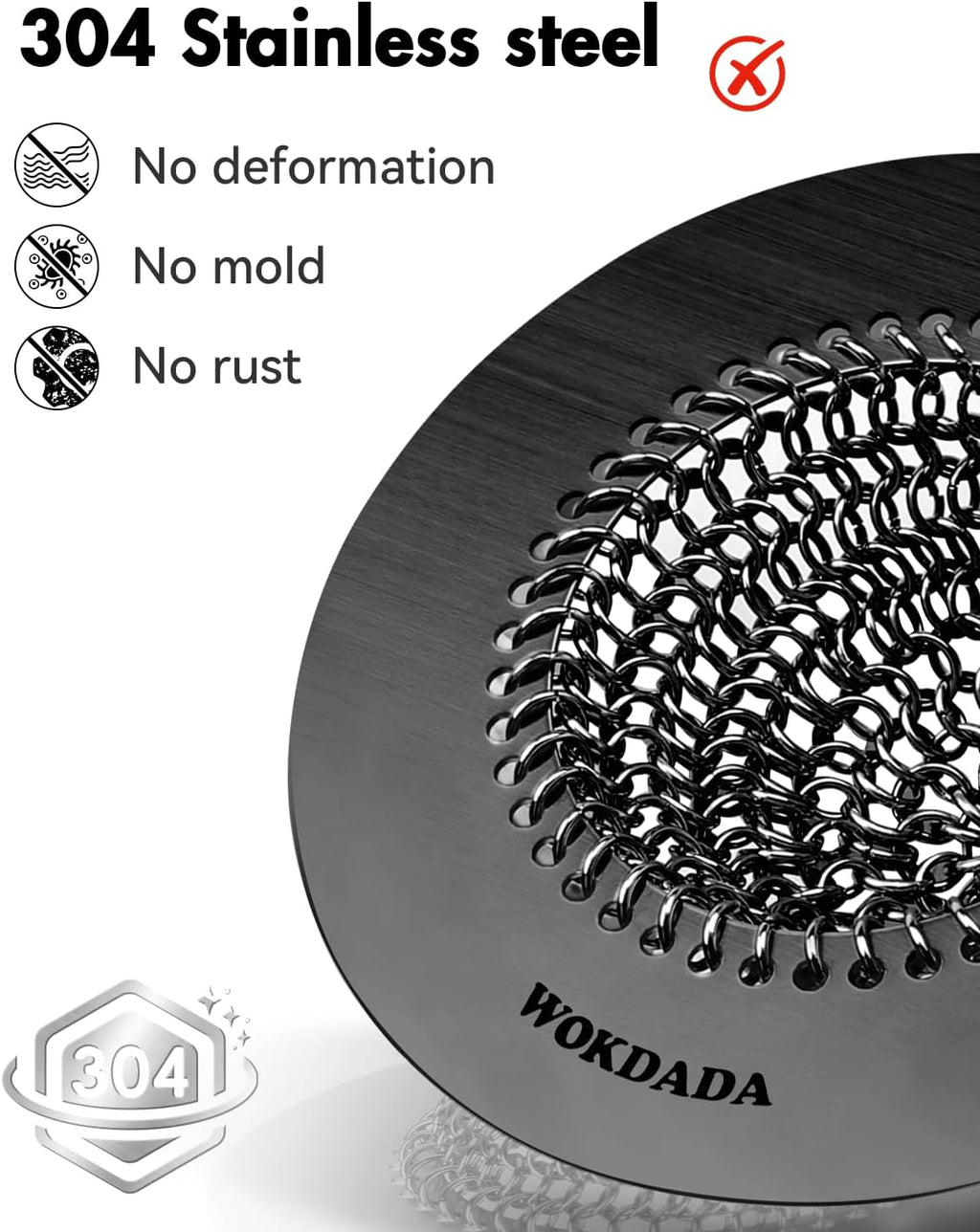 WOKDADA Black Kitchen Sink Strainer, Flippable Mesh Sink Drain Strainer, 304 Stainless Steel Sink Screen, Easy Clean Large Basket Strainer, Garbage Disposal Cover Fit for Standard Kitchen Drain