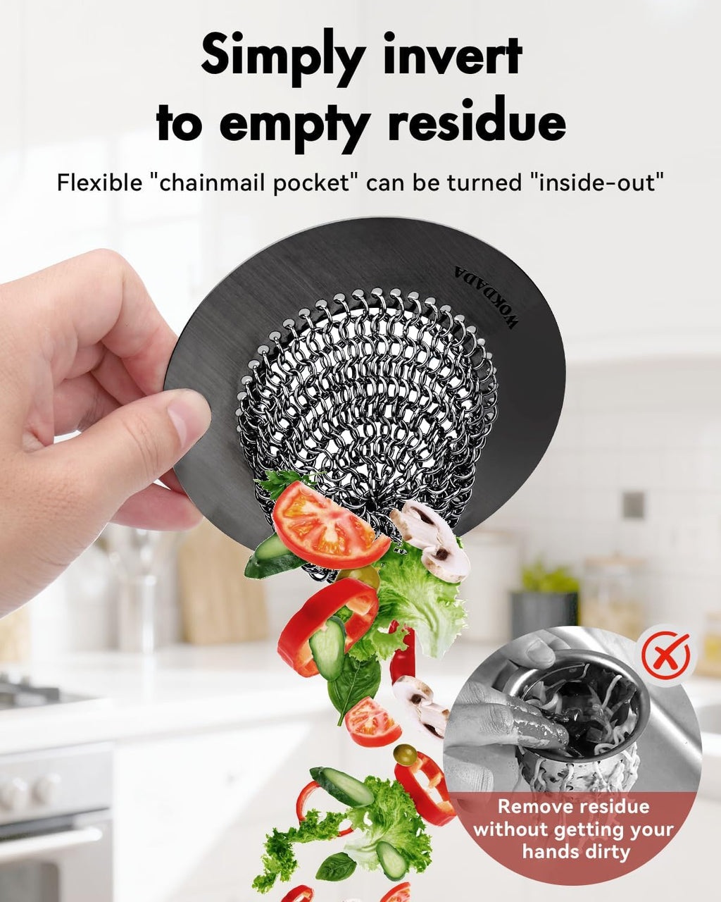 WOKDADA Black Kitchen Sink Strainer, Flippable Mesh Sink Drain Strainer, 304 Stainless Steel Sink Screen, Easy Clean Large Basket Strainer, Garbage Disposal Cover Fit for Standard Kitchen Drain