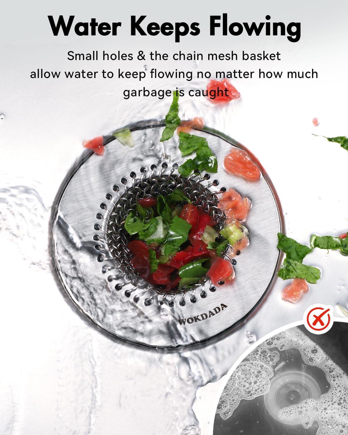 WOKDADA Sink Strainer with Stopper, Wokdada Revolutionary Clog-Free Food Catcher for Garbage Disposal