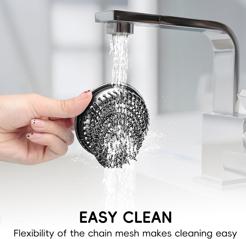 WOKDADA 1 Set Kitchen Sink Strainer (Black): with Adapter, Flexible Insert Chain Mesh Screen. 304 Stainless Steel, Clog-Free Catcher for Universal Sizes (Garbage Disposal)