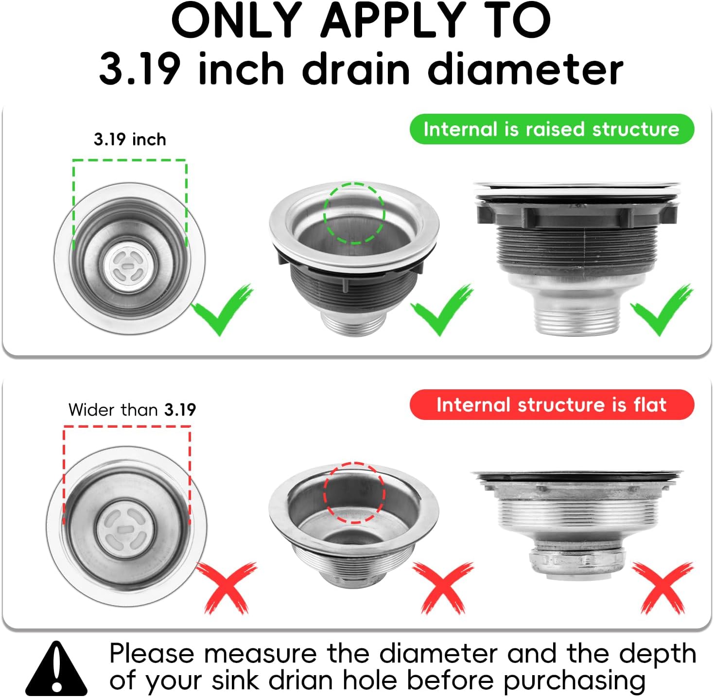 WOKDADA Kitchen Sink Drain Strainer, Wokdada Flexible Insert Mesh Sink Strainer, 304 Stainless Steel Sink Strainer, Clog-Free Garbage Disposal Sink Catcher Strainer, 3.19 Inch Sturdy Metal Sink Screen