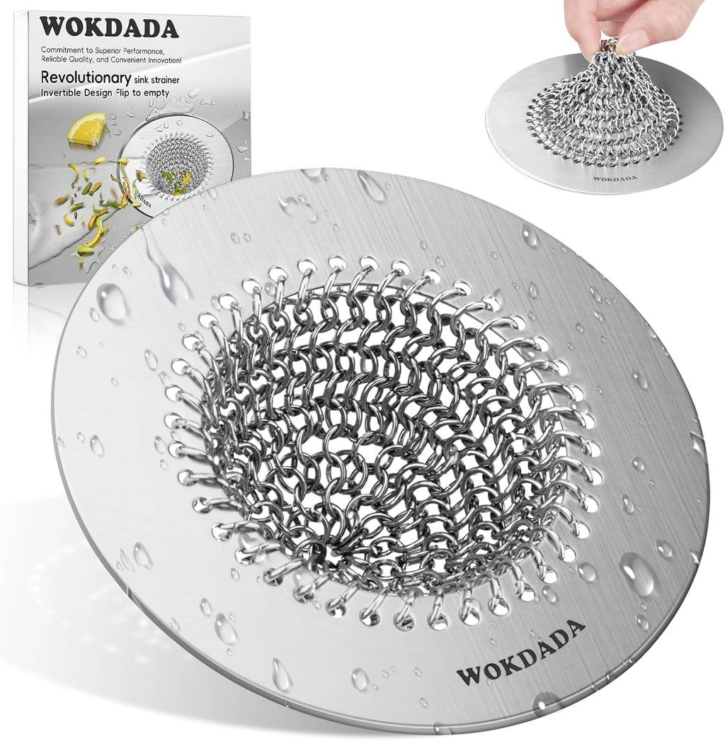 WOKDADA 4 PCS Kitchen Sink Drain Strainer, Flippable Mesh Sink Strainer, 304 Stainless Steel Sink Screen, Easy Clean Large Basket Strainer, Anti-Clog Garbage Disposal Cover Fit for Standard Sink Drain Visit the wokdada Store