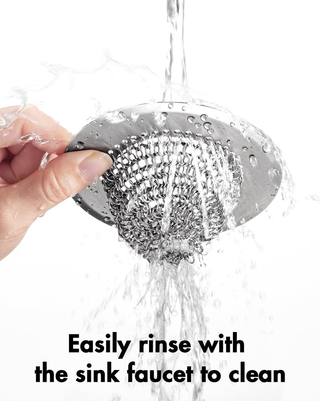 WOKDADA 4pcs - Revolutionary Kitchen Sink Drain Strainer/Patented Reversible Chain Mesh, Effortless Cleaning & Debris Catcher, Large Capacity, No Clog, 304 Stainless Steel & Rust-Proof/Handmade