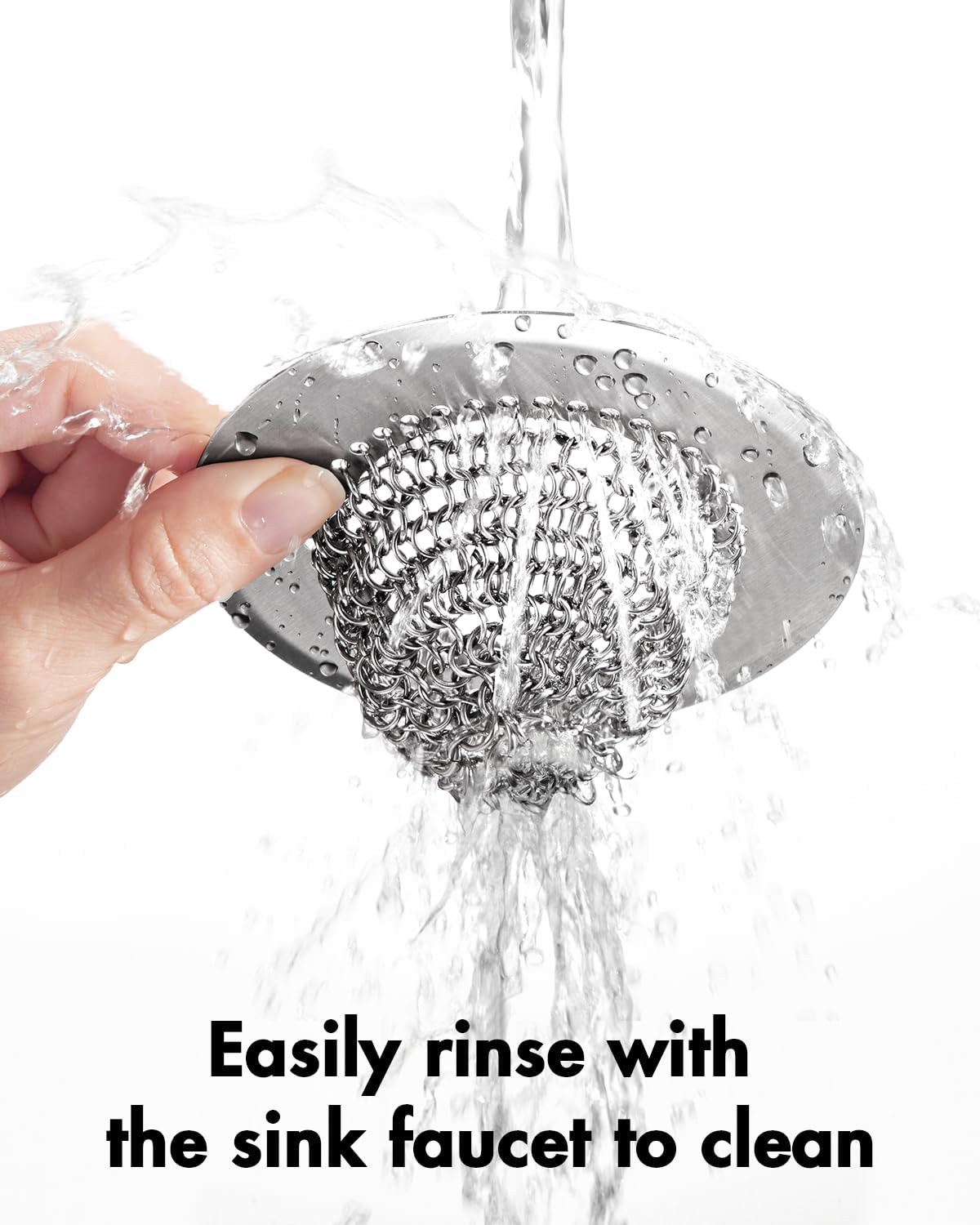 WOKDADA 2pcs - Revolutionary Kitchen Sink Drain Strainer/Patented Reversible Chain Mesh, Effortless Cleaning & Debris Catcher, Large Capacity, No Clog, 304 Stainless Steel & Rust-Proof/Handmade