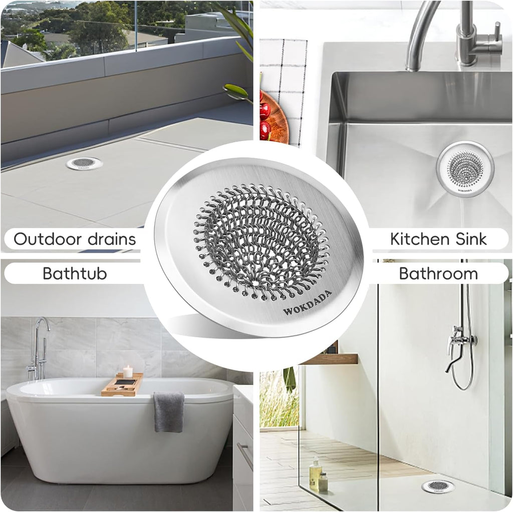 Wokdada Bathtub Drain Hair Catcher, Fast Drainage Shower Drain Hair Catcher, Reversible 304 Stainless Steel Drain Protector for Pop-Up and Regular Drains of Bathroom(Patented Product)