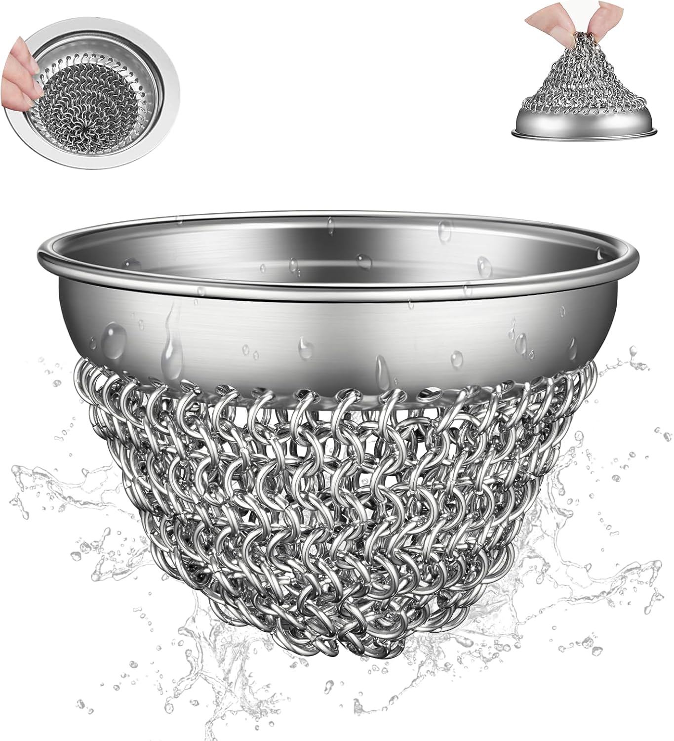 WOKDADA Kitchen Sink Drain Strainer, Wokdada Flexible Insert Mesh Sink Strainer, 304 Stainless Steel Sink Strainer, Clog-Free Garbage Disposal Sink Catcher Strainer, 3.19 Inch Sturdy Metal Sink Screen