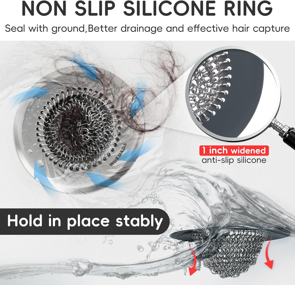 Wokdada Bathtub Drain Hair Catcher, Fast Drainage Shower Drain Hair Catcher, Reversible 304 Stainless Steel Drain Protector for Pop-Up and Regular Drains of Bathroom(Patented Product)