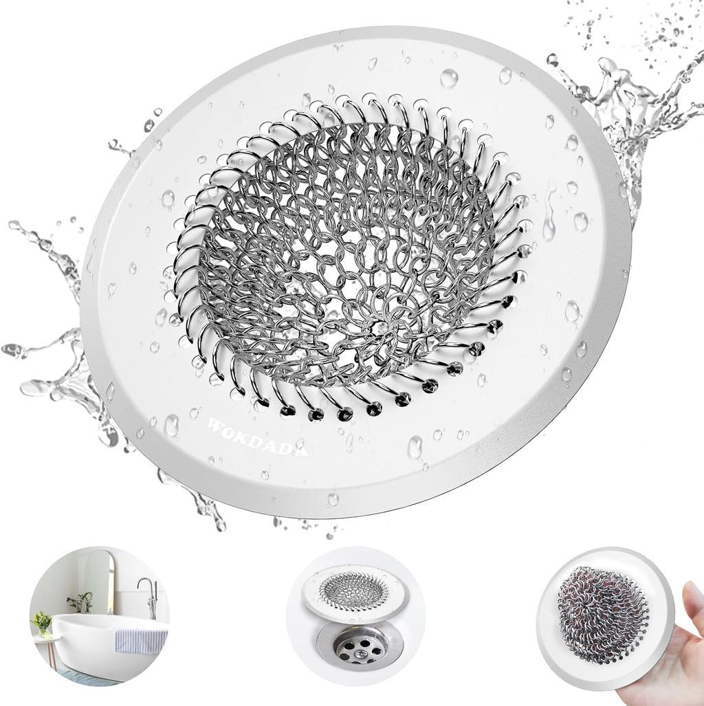 Wokdada Bathtub Drain Hair Catcher, Fast Drainage Shower Drain Hair Catcher, Reversible 304 Stainless Steel Drain Protector for Pop-Up and Regular Drains of Bathroom(Patented Product)