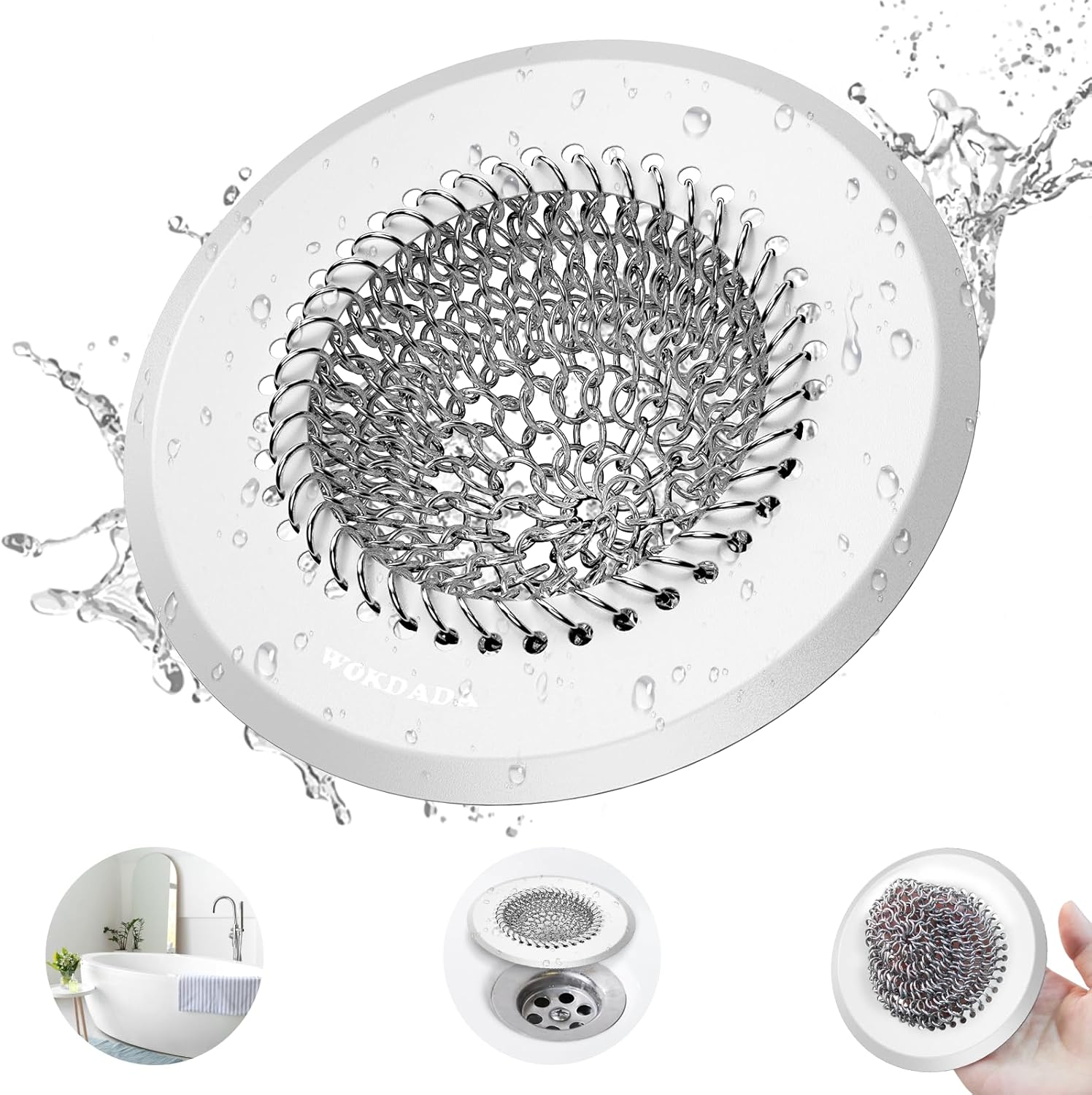 Wokdada  (Dark Gray) Bathtub Drain Hair Catcher: Fast Drainage Shower Version, Reversible 304 Stainless Steel Protector. Fits Pop-Up & Regular Bathroom Drains