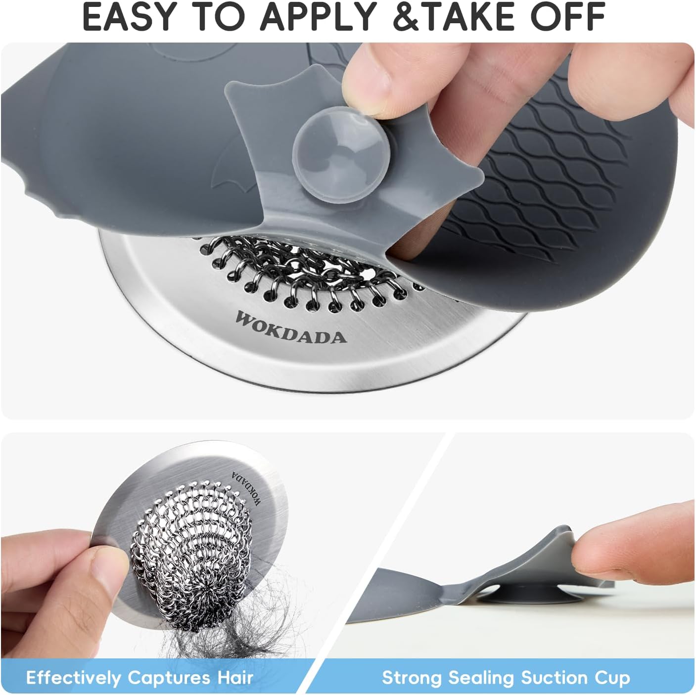 Wokdada Bathtub Drain Hair Catcher, Wokdada Fast Drainage Shower Drain Hair Catcher, Reversible 304 Stainless Steel Drain Protector with Silicone Stopper for Bathroom