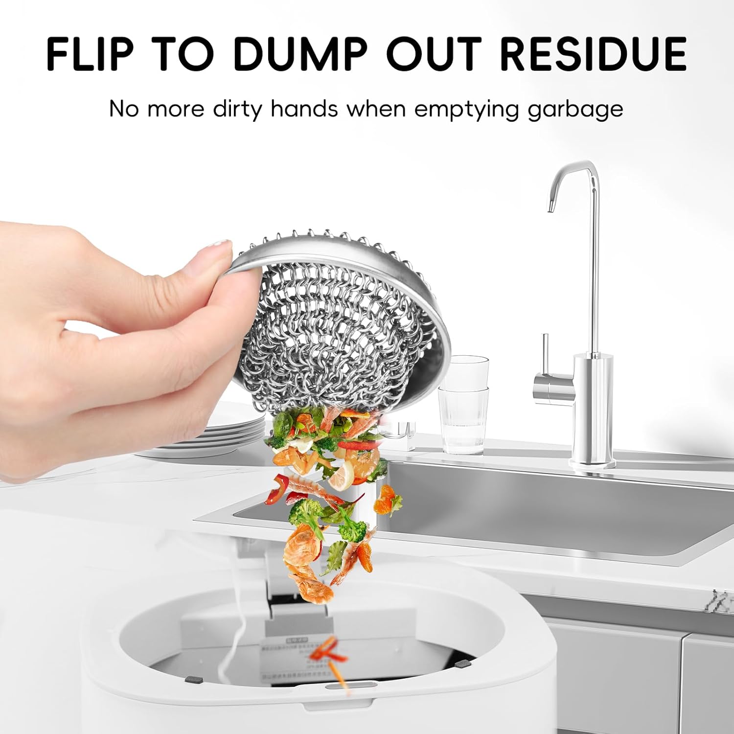 WOKDADA Kitchen Sink Drain Strainer, Wokdada Flexible Insert Mesh Sink Strainer, 304 Stainless Steel Sink Strainer, Clog-Free Garbage Disposal Sink Catcher Strainer, 3.19 Inch Sturdy Metal Sink Screen
