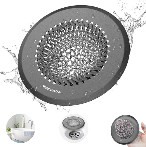 Wokdada  (Dark Gray) Bathtub Drain Hair Catcher: Fast Drainage Shower Version, Reversible 304 Stainless Steel Protector. Fits Pop-Up & Regular Bathroom Drains