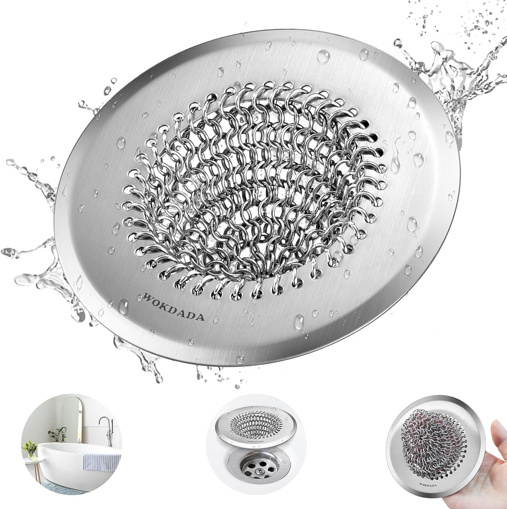 Wokdada Bathtub Drain Hair Catcher, Fast Drainage Shower Drain Hair Catcher, Reversible 304 Stainless Steel Drain Protector for Pop-Up and Regular Drains of Bathroom(Patented Product)