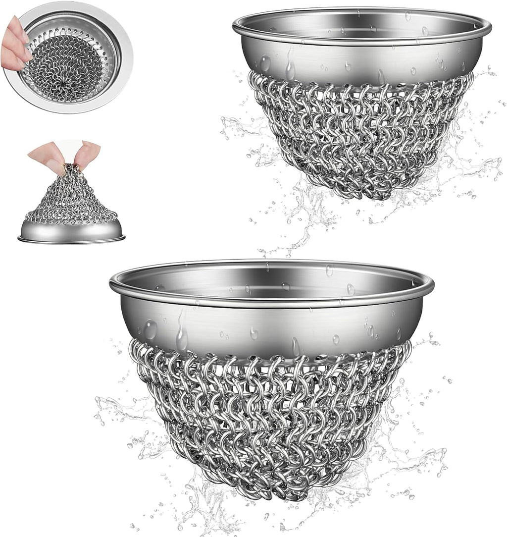 WOKDADA 2 PCS Kitchen Sink Drain Strainer, Wokdada Flexible Insert Mesh Sink Strainer, 304 Stainless Steel Sink Strainer, Clog-Free Garbage Disposal Sink Catcher Strainer, 3.19 Inch Sturdy Metal Sink Screen