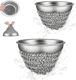 WOKDADA 2 PCS Kitchen Sink Drain Strainer, Wokdada Flexible Insert Mesh Sink Strainer, 304 Stainless Steel Sink Strainer, Clog-Free Garbage Disposal Sink Catcher Strainer, 3.19 Inch Sturdy Metal Sink Screen